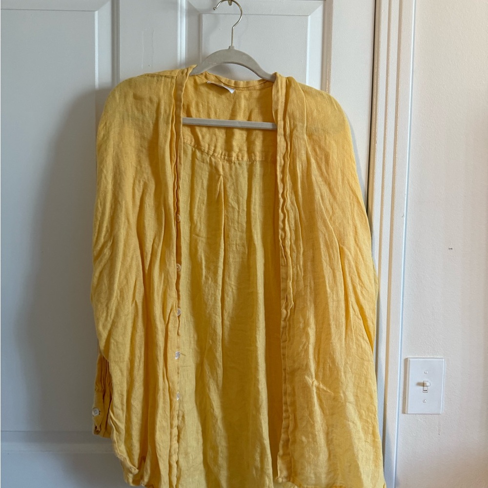 Monday Yellow Linen Button Down Top